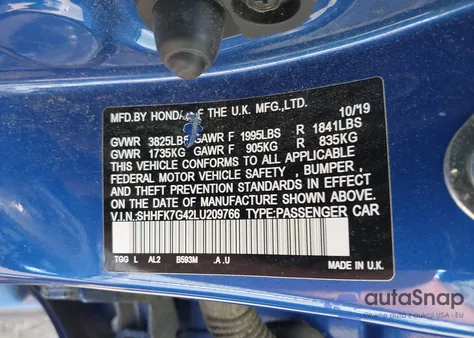 2020 Honda Civic Sport from USA, damaged, VIN SHHFK7G42LU209766